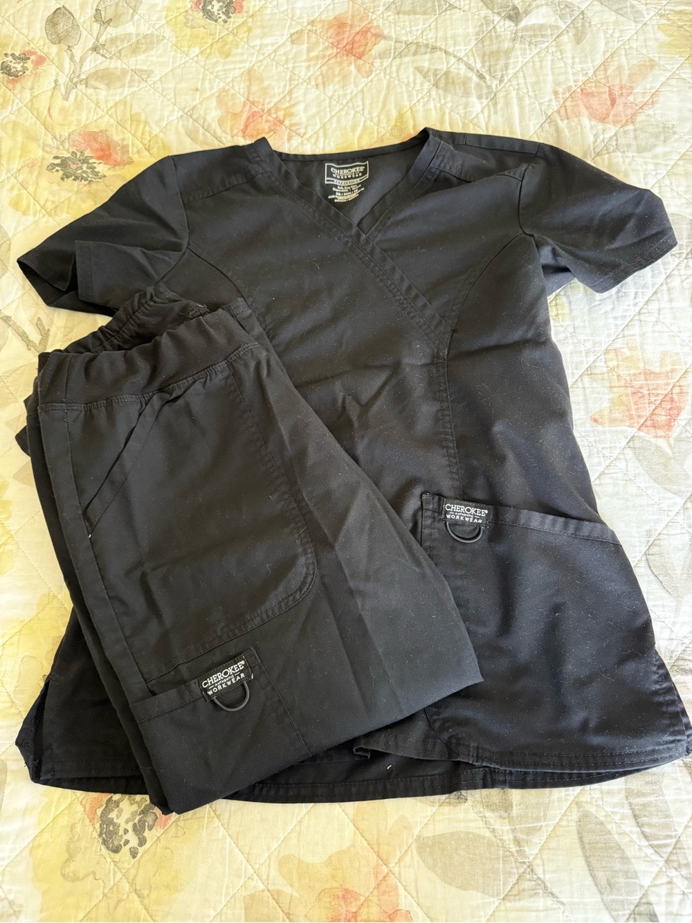 Cherokee Black Short Sleeve Scrub Top and Pants Size XS